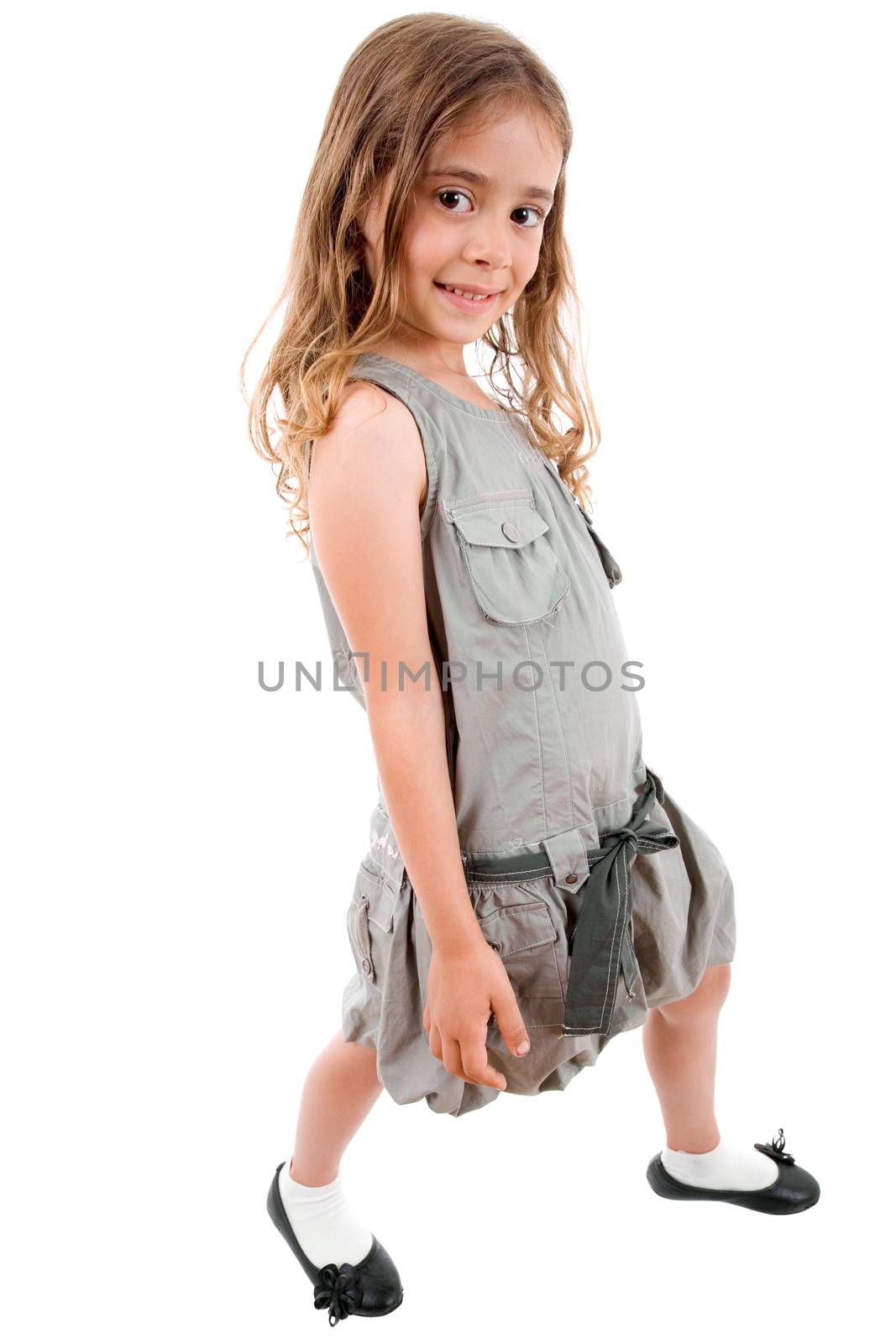 young happy girl full body, isolated on white