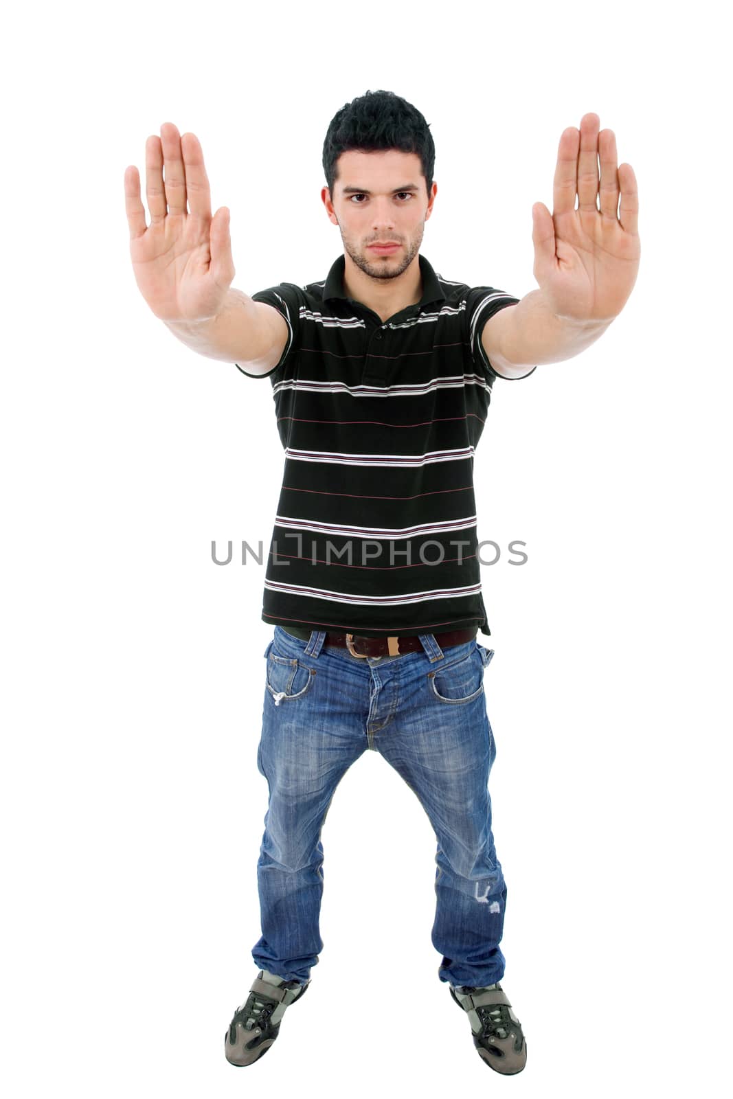 young casual man full body in a white background