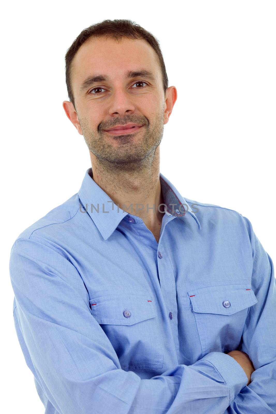 young casual man portrait, isolated on white