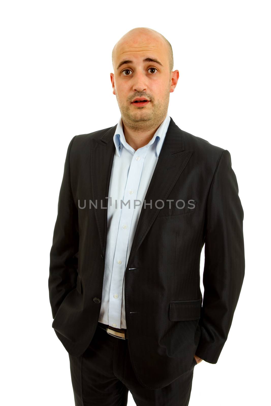 studio picture of a surprised young man, isolated on white