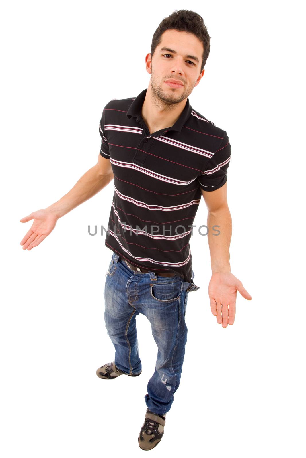 young casual man full body in a white background