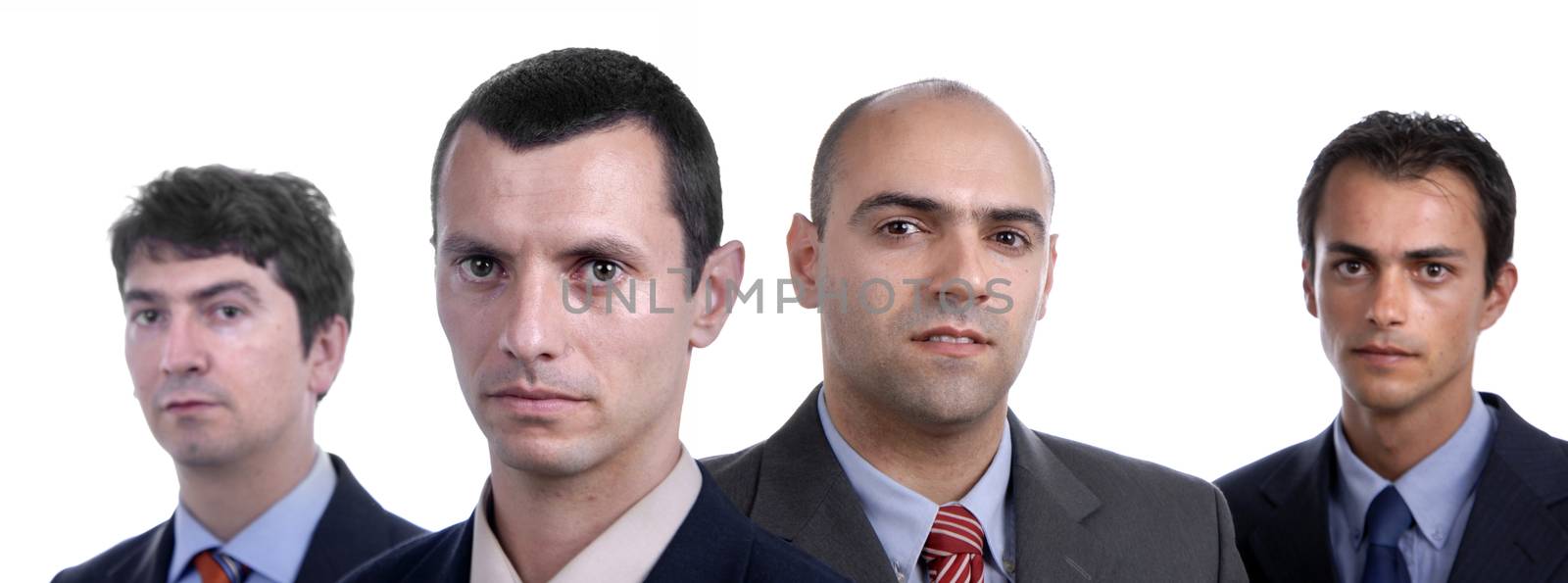 young business men portrait on white. focus on the second man