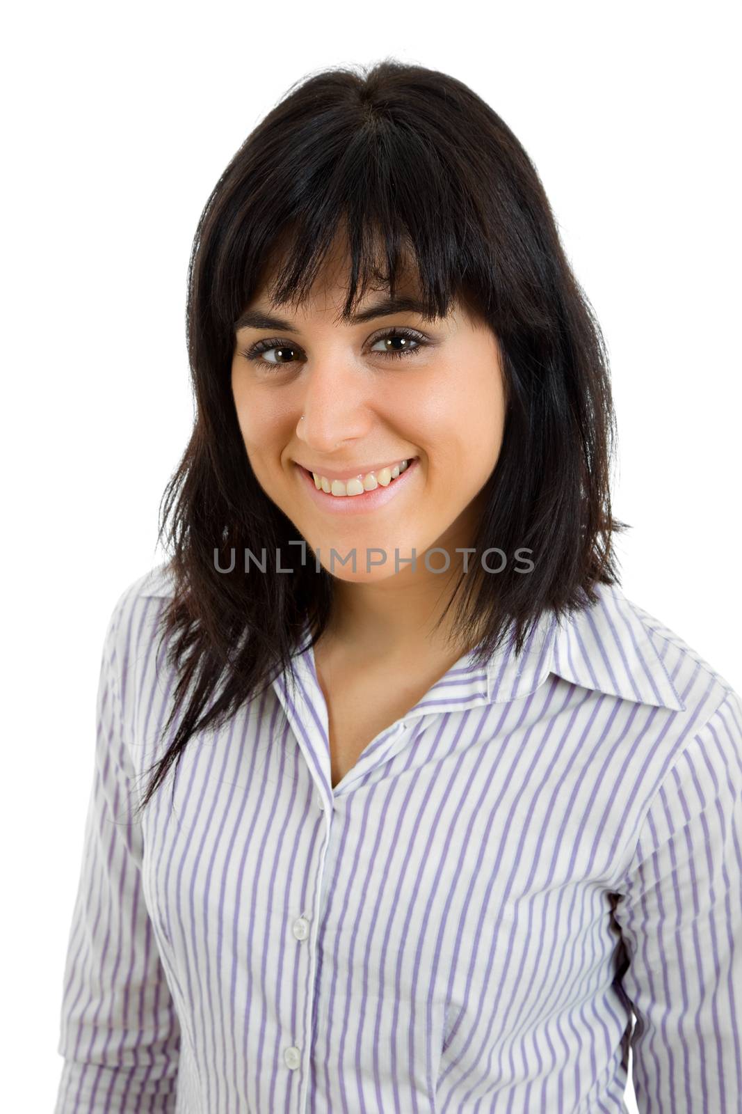 young beautiful woman portrait, isolated on white