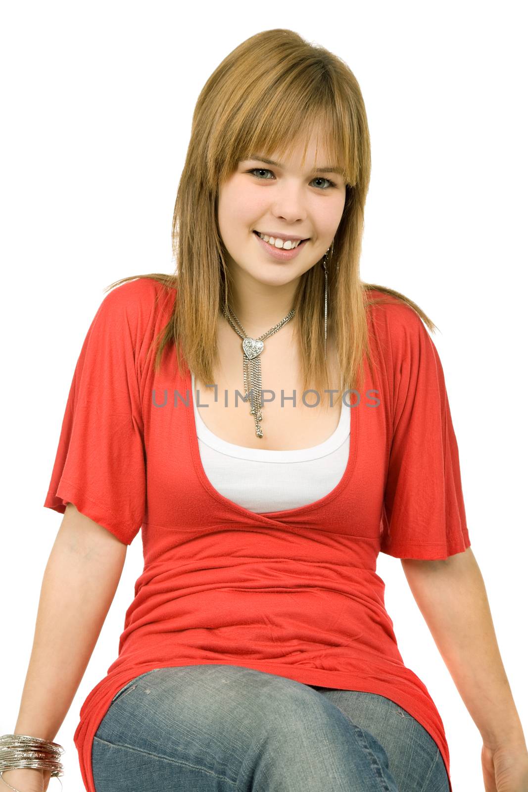 young casual blonde woman close up portrait