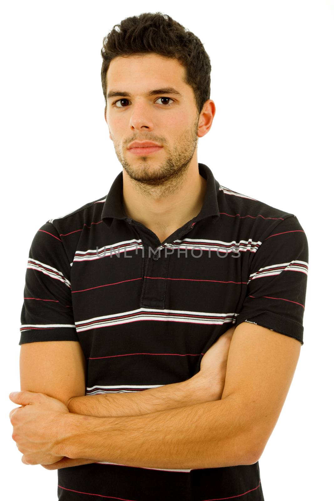 young casual man portrait, isolated on white