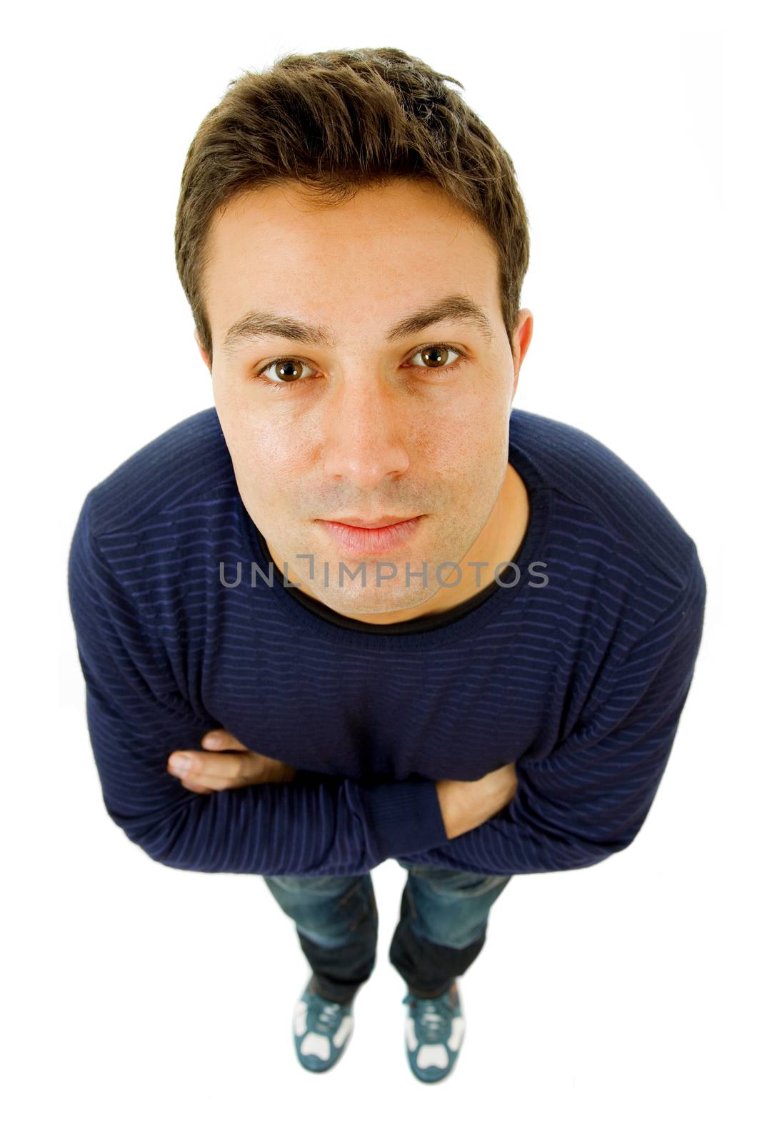 young casual man full body in a white background