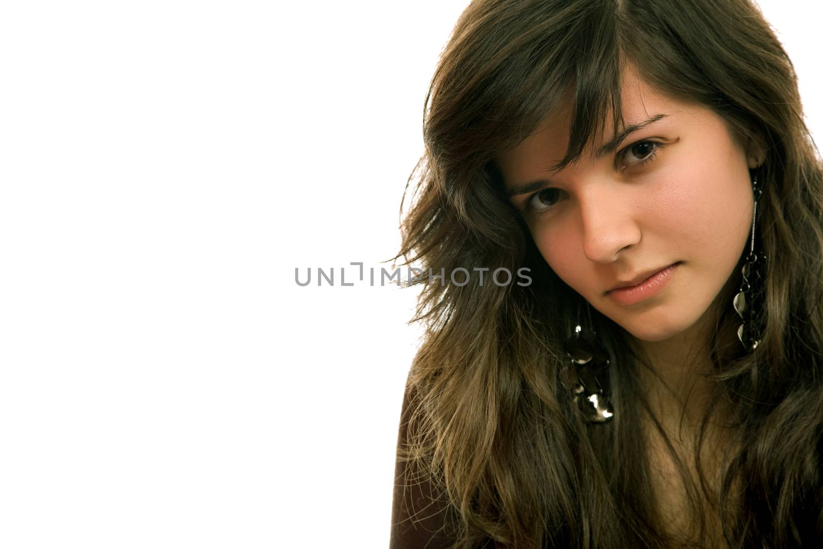 young beautiful woman portrait, isolated on white