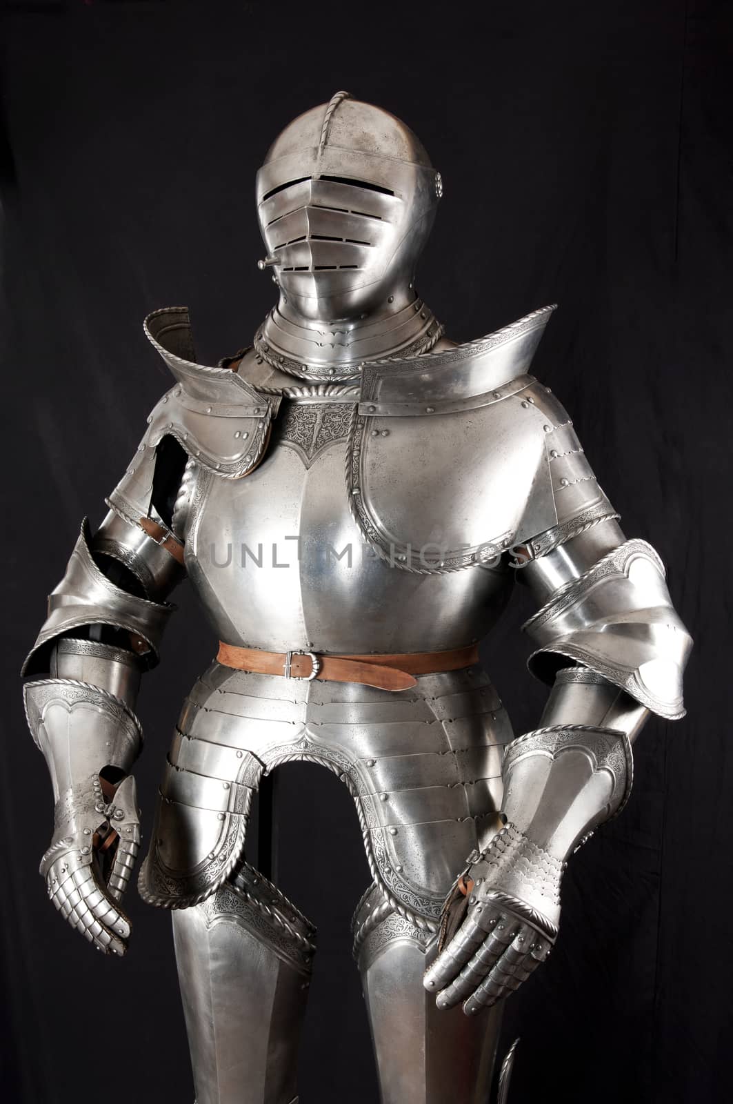 Armour of the medieval knight. Metal protection of the soldier against the weapon of the opponent