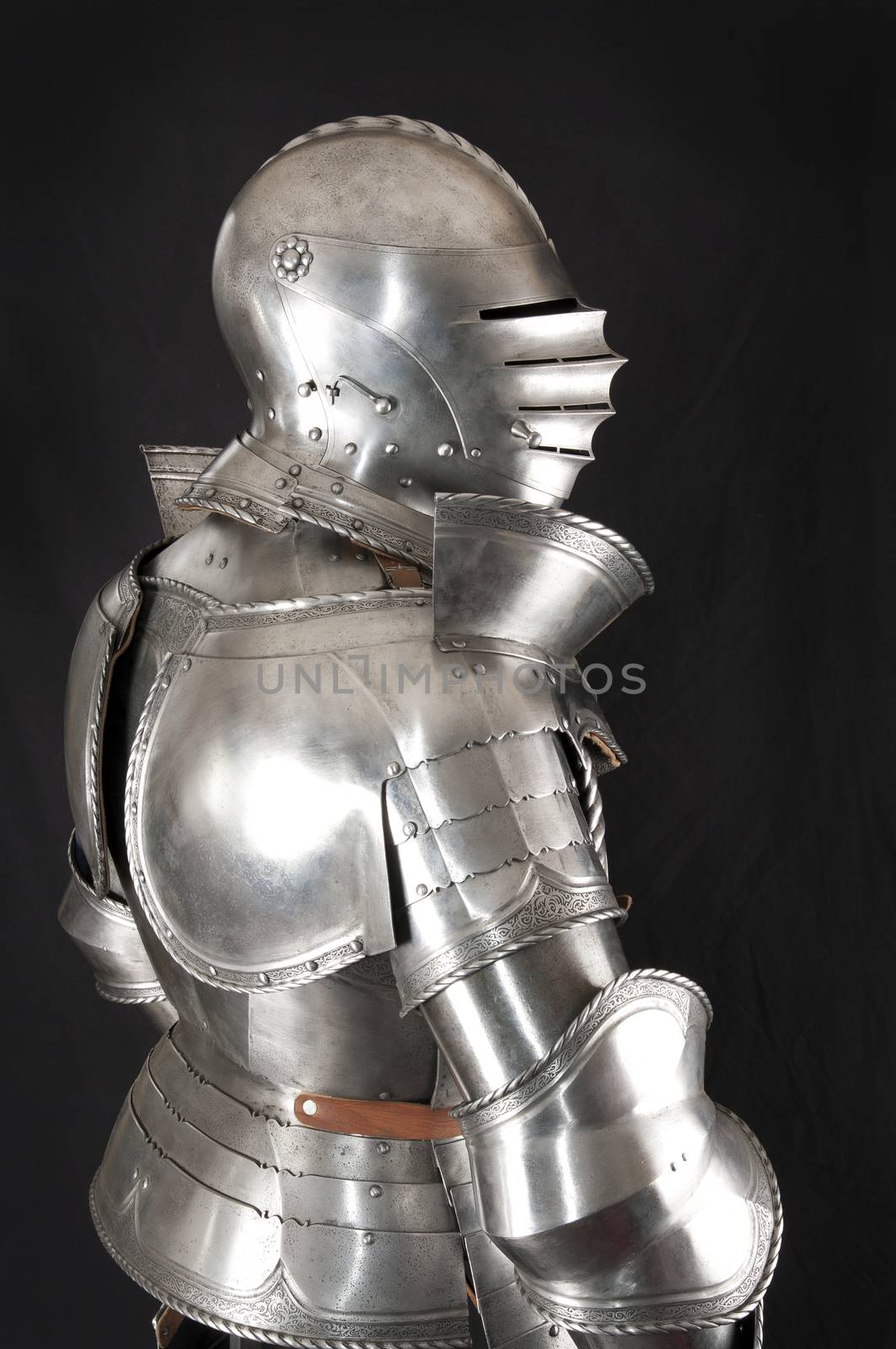 Armour of the medieval knight. Metal protection of the soldier against the weapon of the opponent