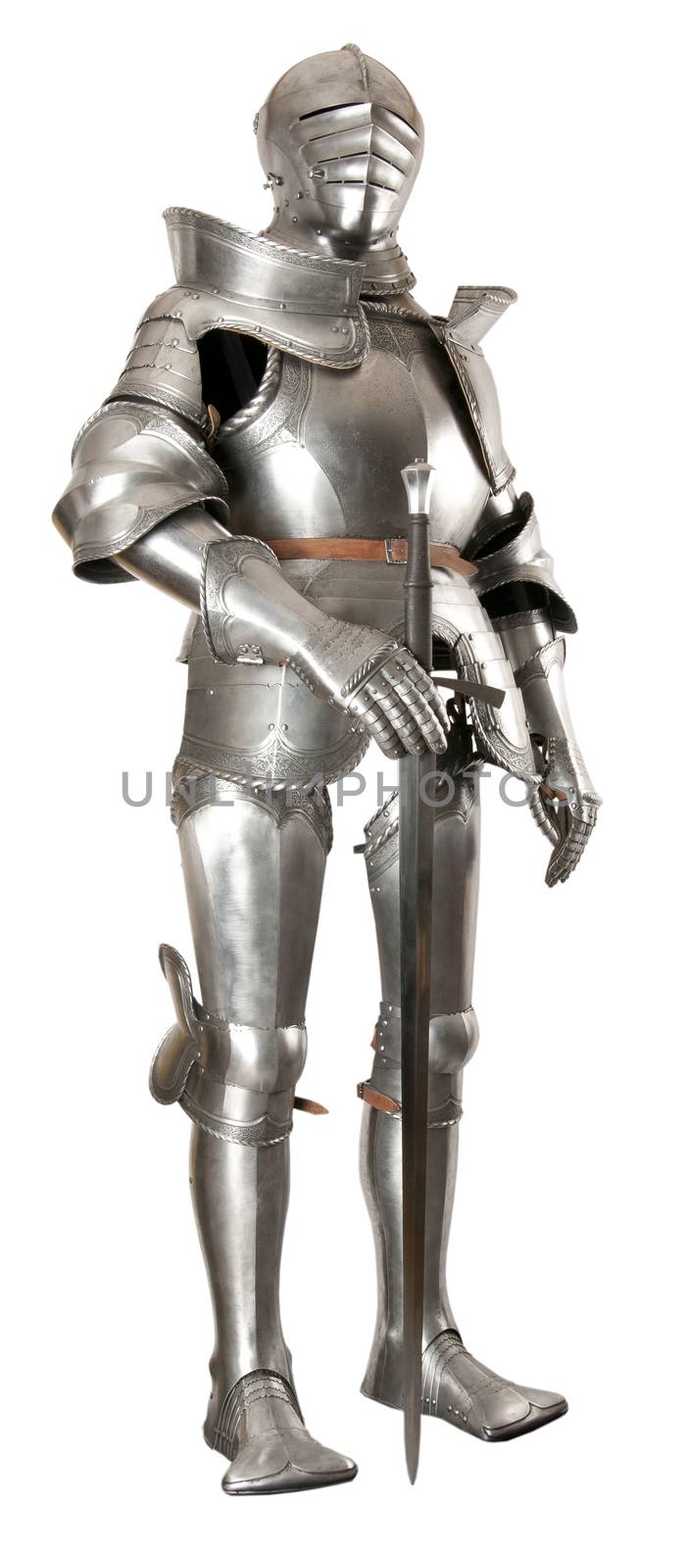 Armour of the medieval knight. Metal protection of the soldier against the weapon of the opponent