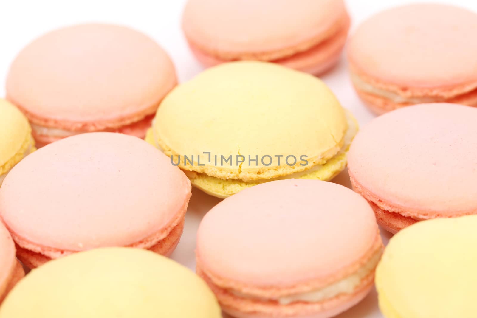 Close up of various macaron cakes. Macro. Whole background.