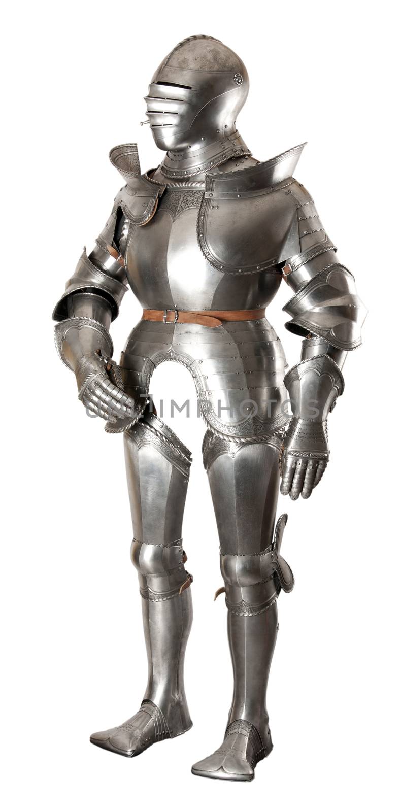 Armour of the medieval knight. Metal protection of the soldier against the weapon of the opponent