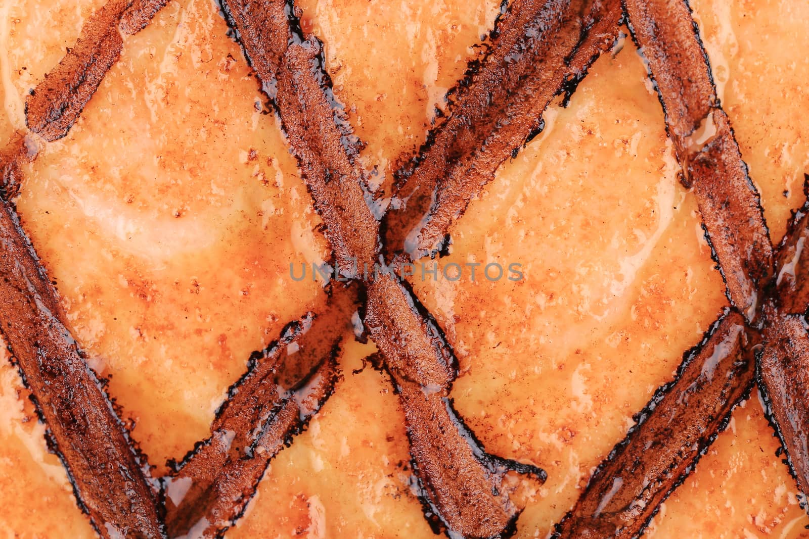 Close up of grilled salmon texture. Whole background.