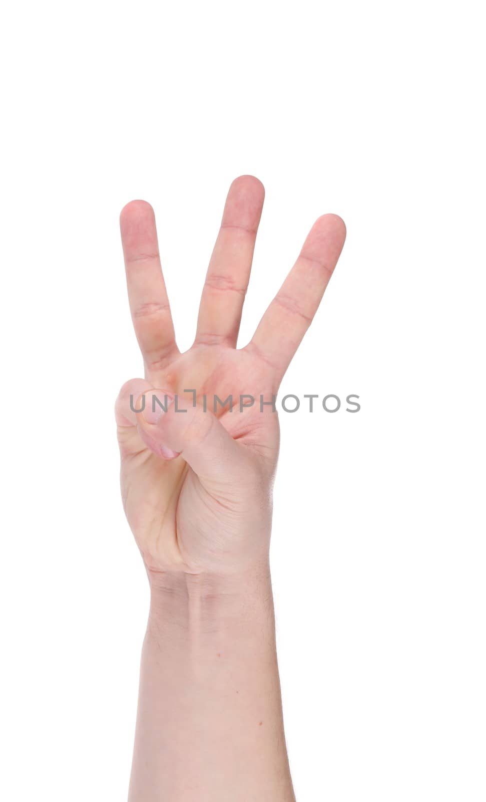 Three fingers. Man's hand. Isolated on a white background.