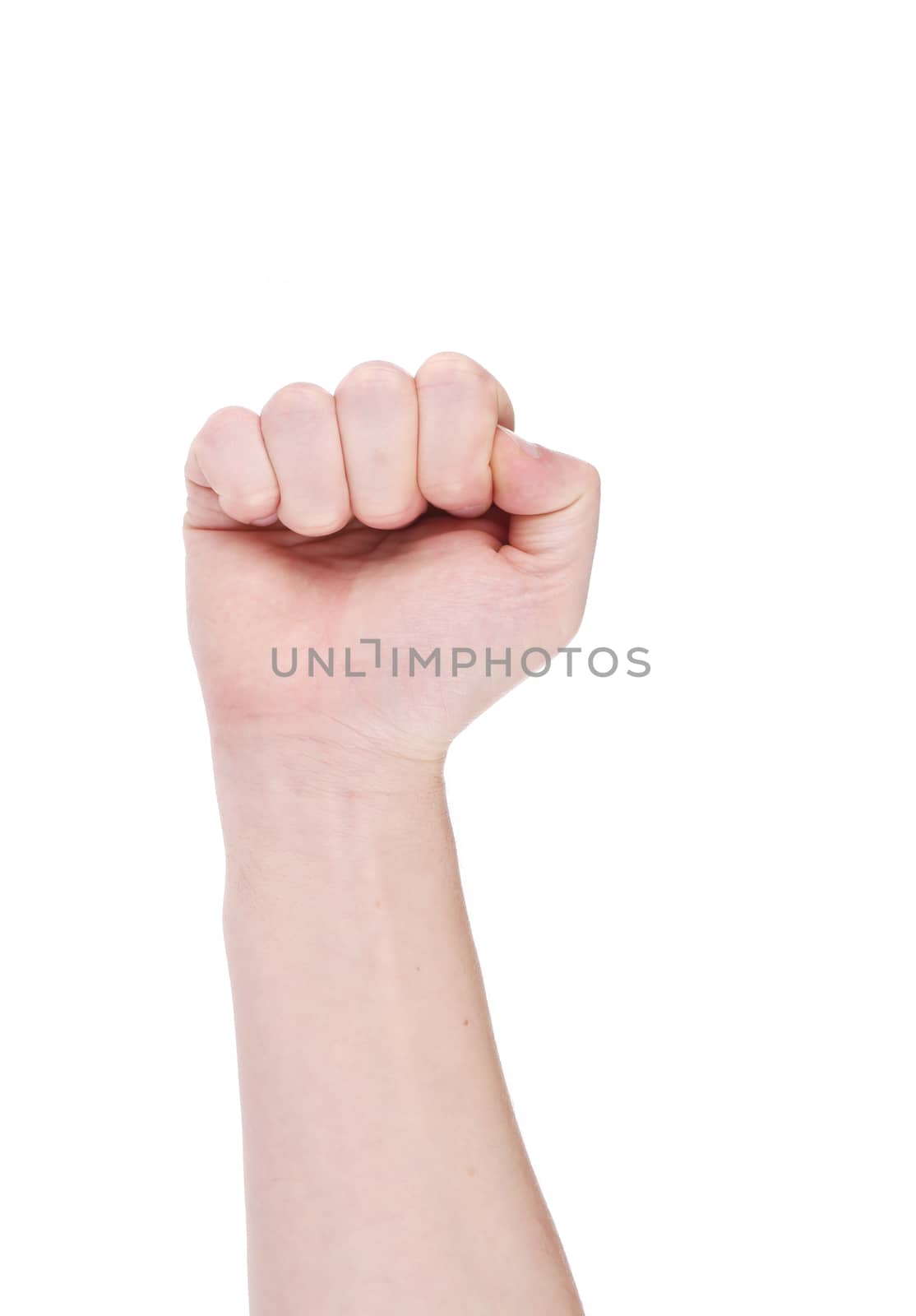 Close up of man's fist. Isolated on a white background.