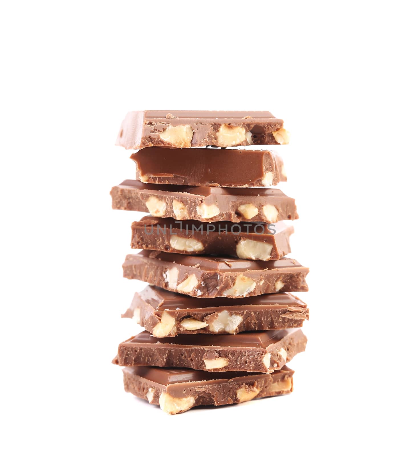 Stack of chocolate bars. Isolated on a white background.