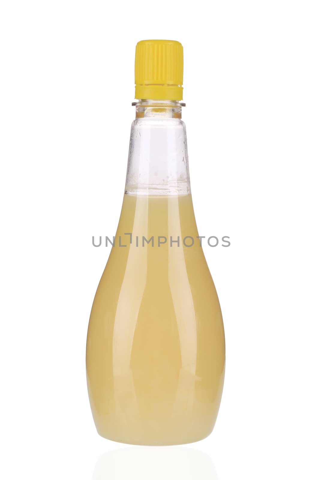 Bottle of lemon juice. Isolated on a white background.