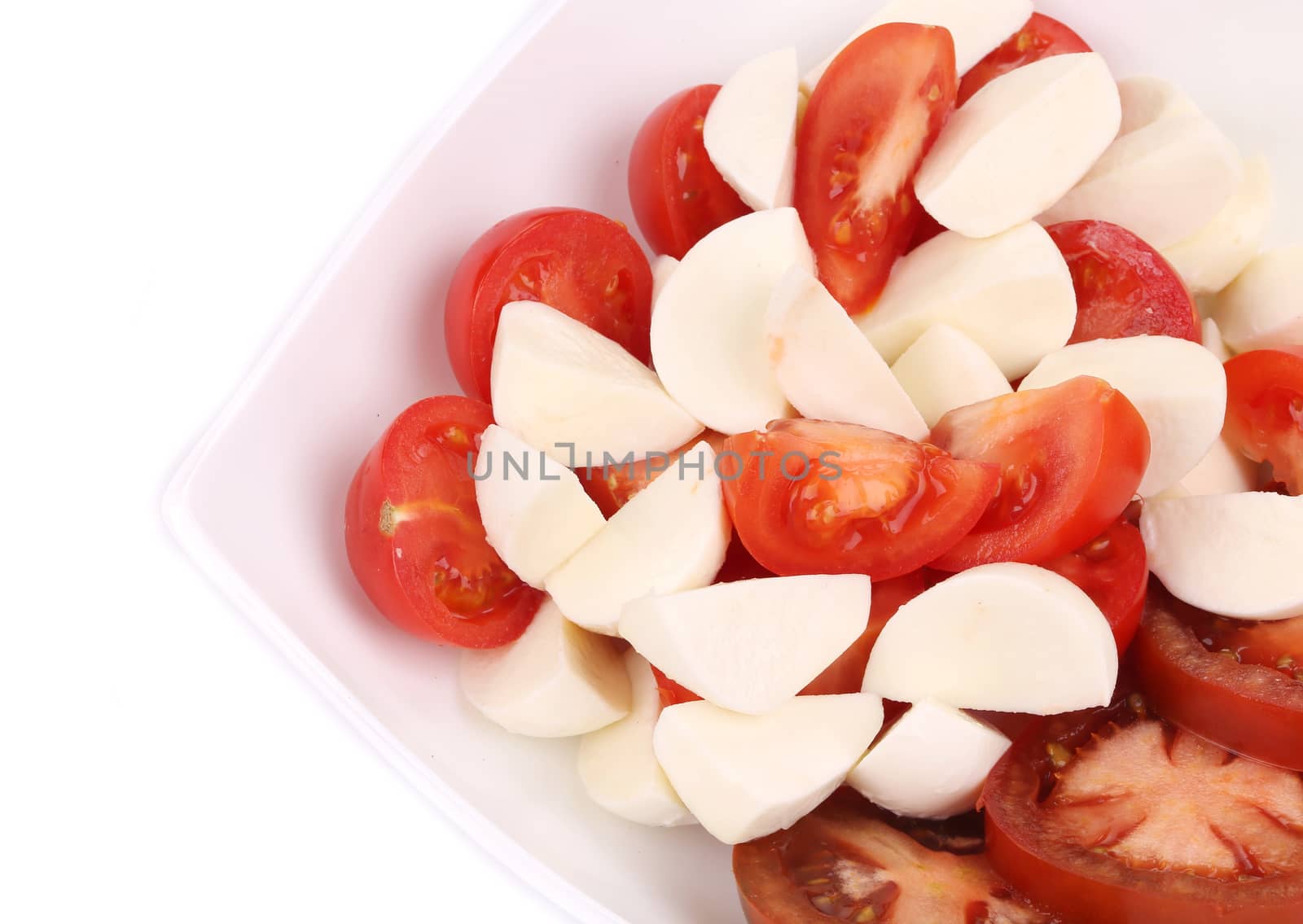 Close up of caprese salad. Macro. Whole background.