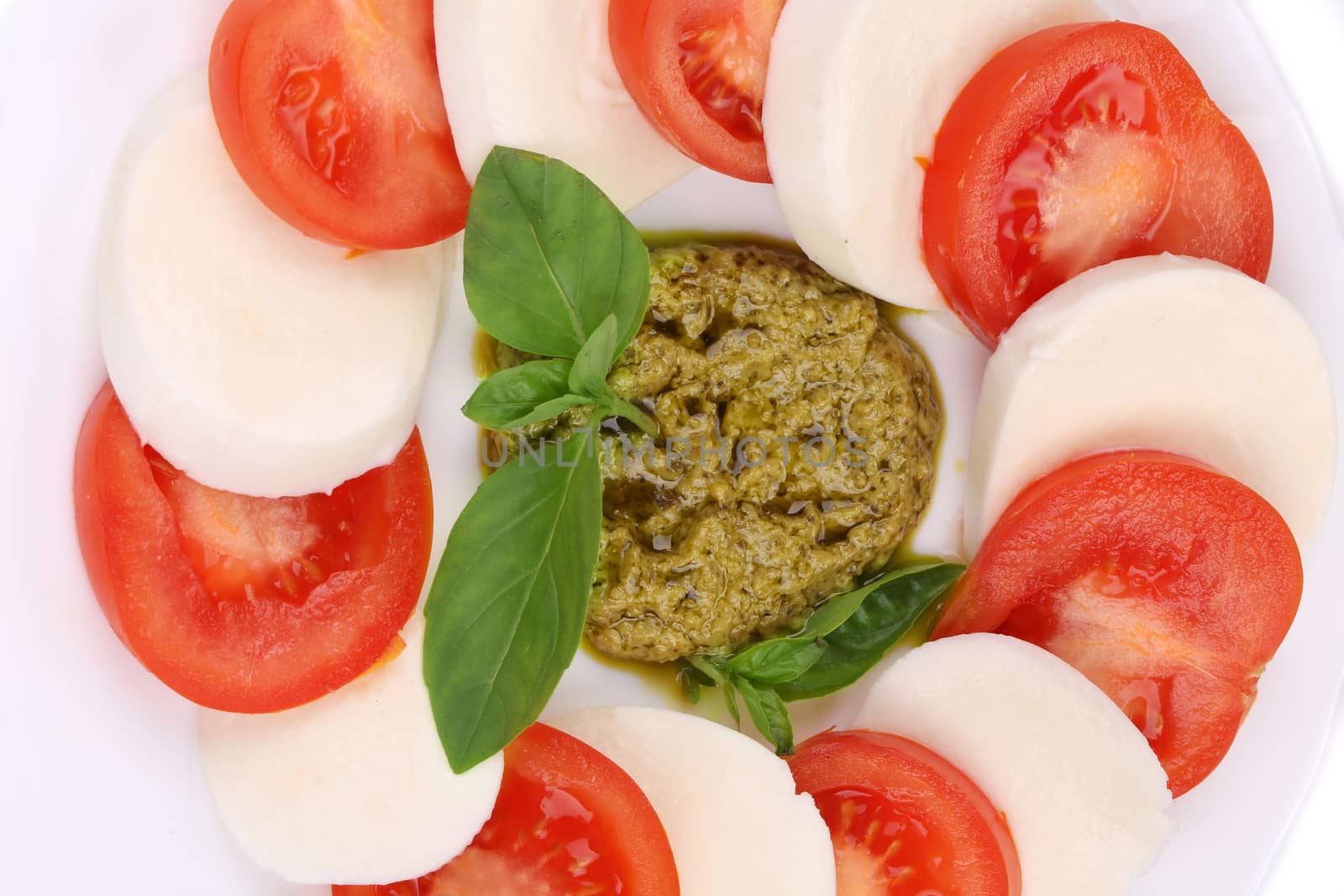 Close up of caprese salad. Whole background.