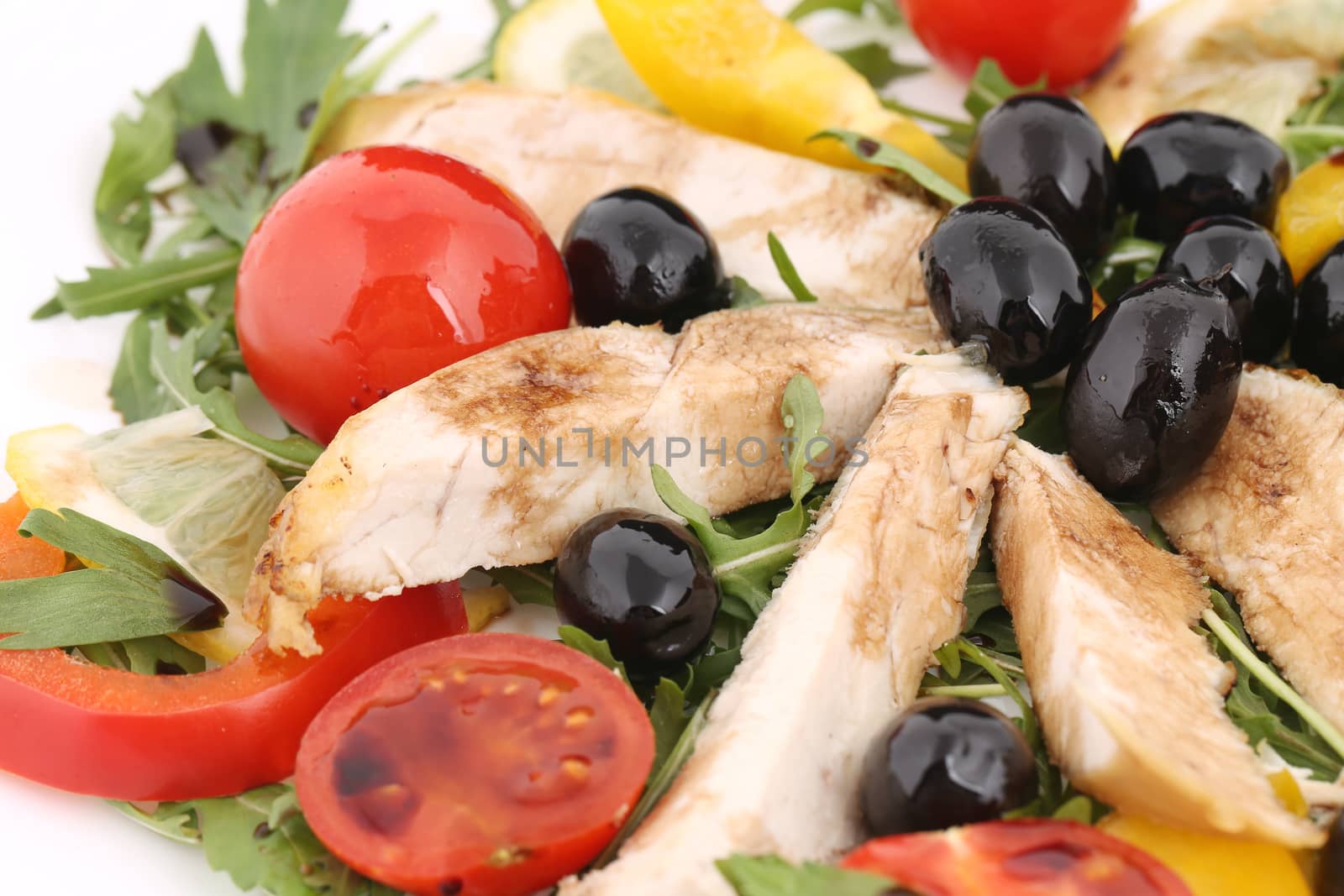 Chicken salad close up. Macro. Whole background.