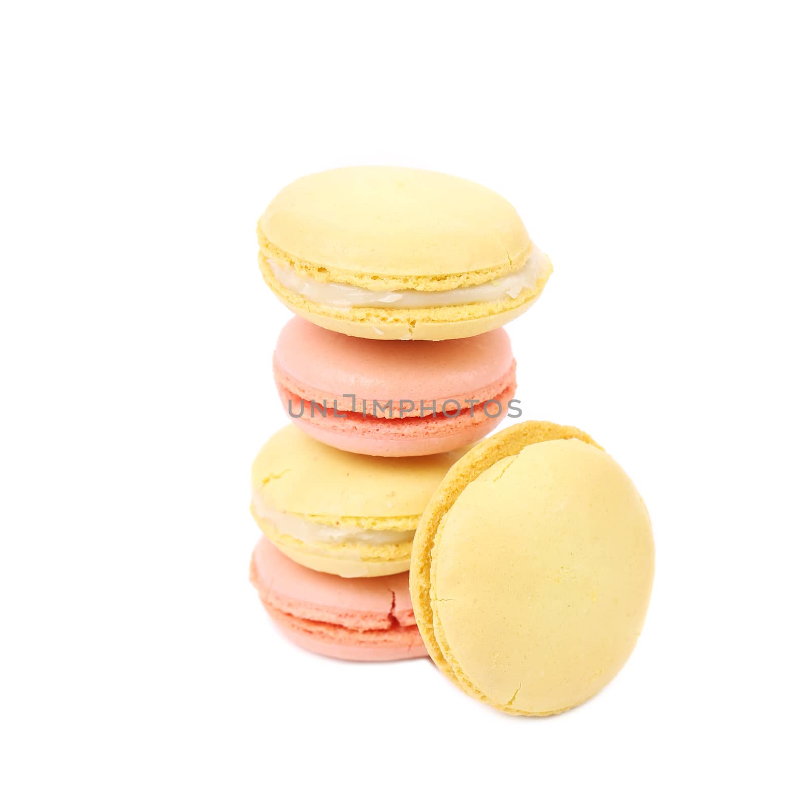 Stack of macaron cake. Isolated on a white background.