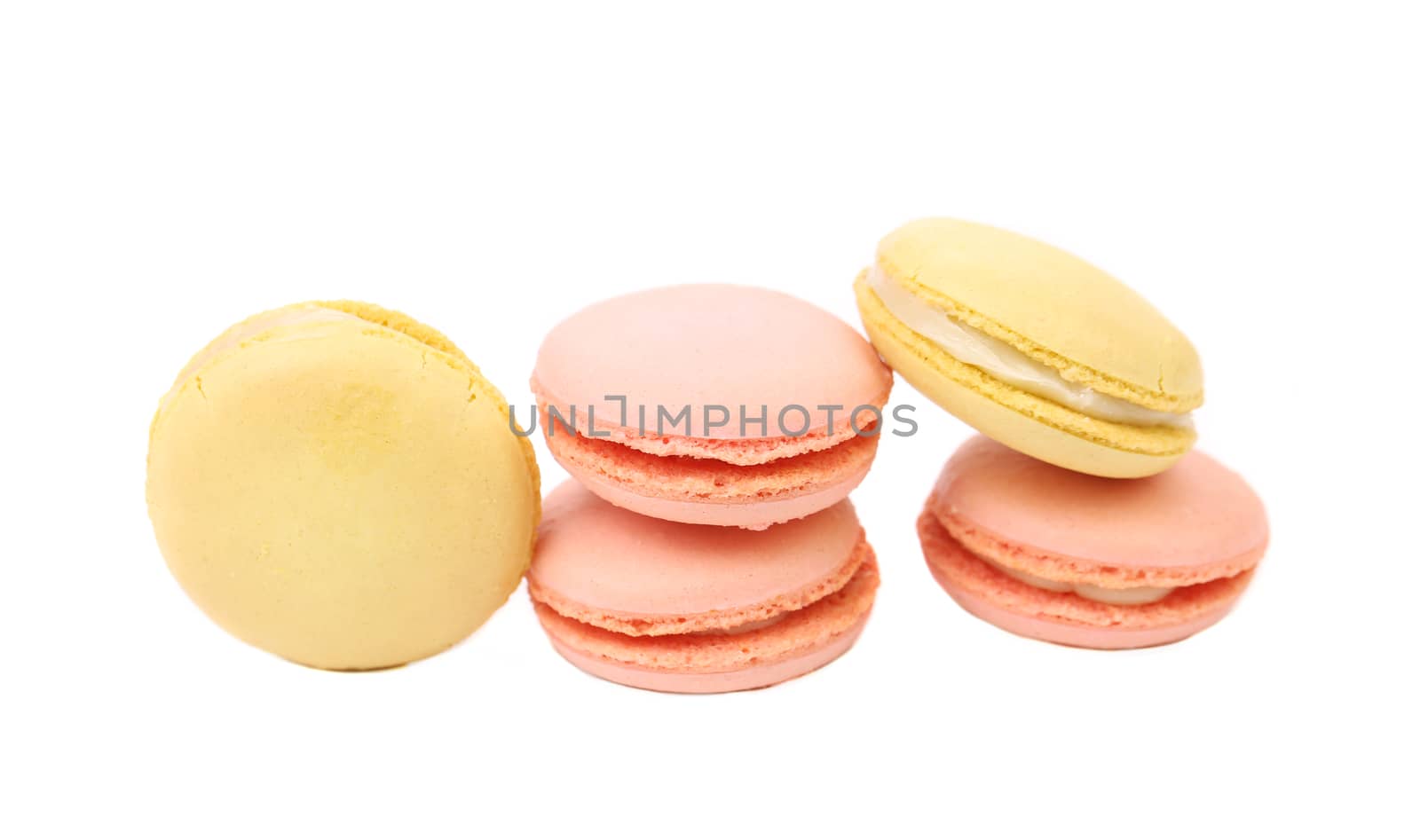 Bunch of macaron cake. Isolated on a white background.