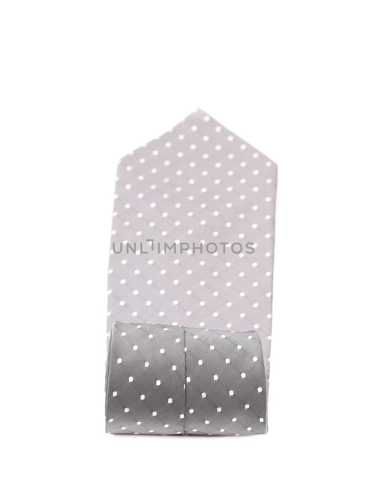 Folded gray tie with white speck. Isolated on a white background.
