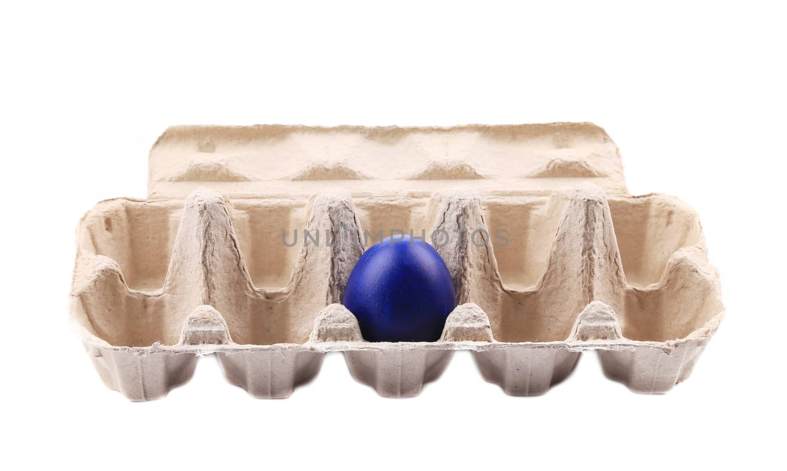 Blue easter egg in box. Isolated on a white background.