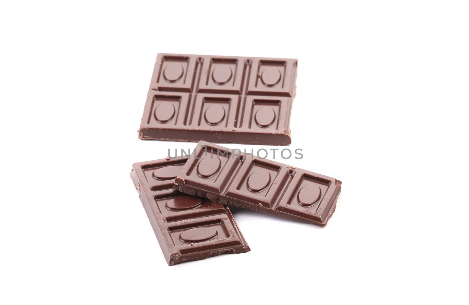 Close up of chocolate bars. Isolated on a white background.