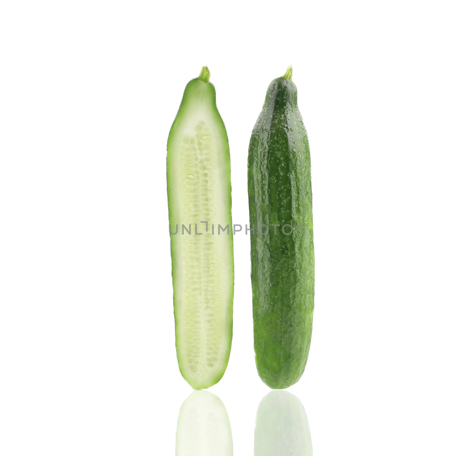 Two slices of cucumber. Isolated on a white background.