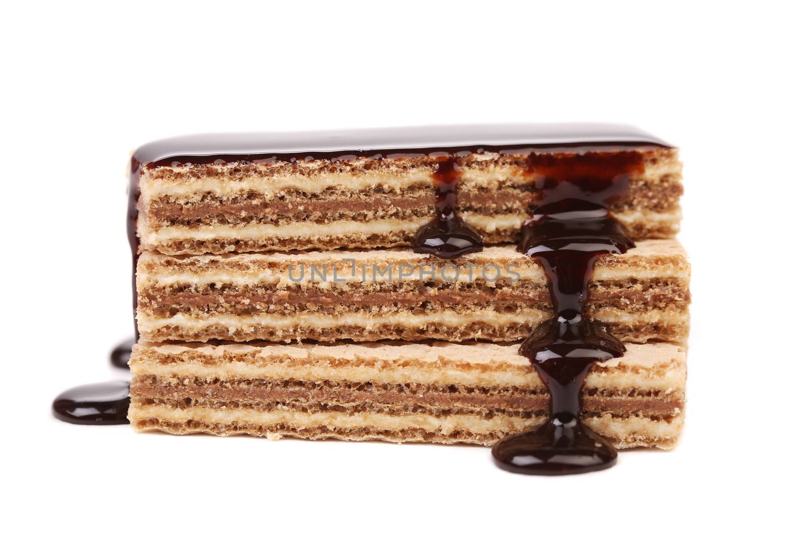 Coated stake wafers of chocolate. Isolated on a white background.