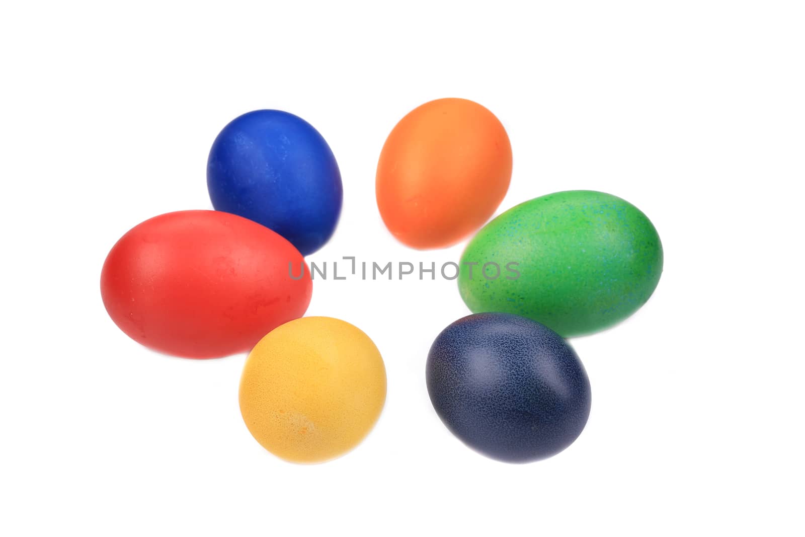 Six colorful easter eggs. Isolated on a white background.