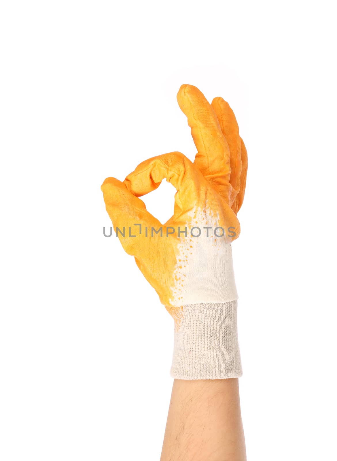 Hand in rubber glove with sign ok. by indigolotos