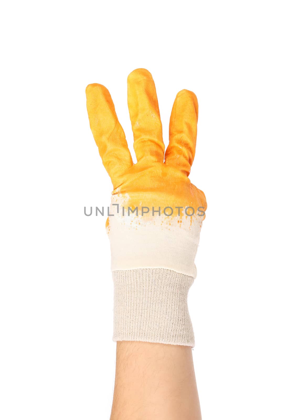 Hand in rubber glove shows three. by indigolotos