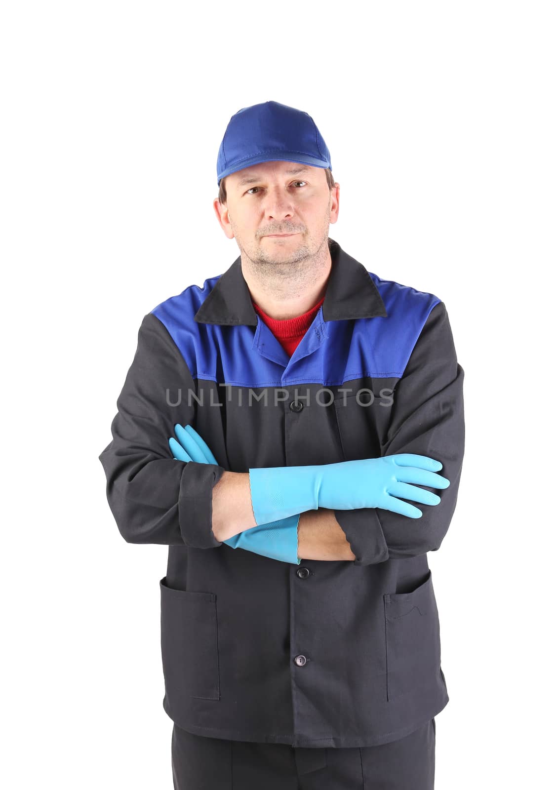 Serious cleaner. Isolated on a white background.