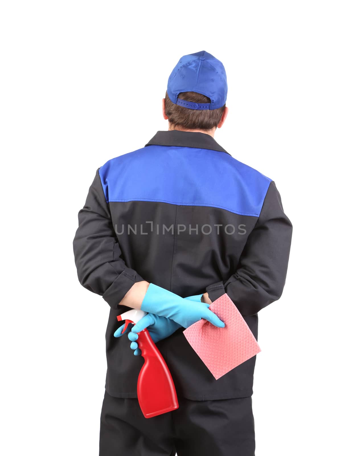 Cleaner with sponges back side. Isolated on a white background.