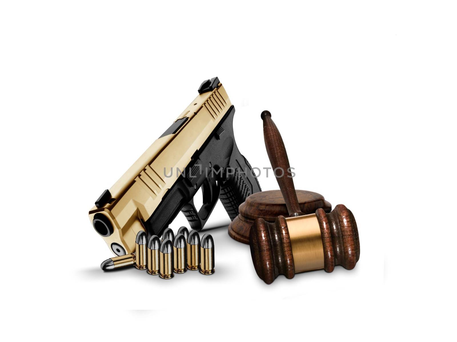 Gavel and Hand Gun with Bullets by razihusin
