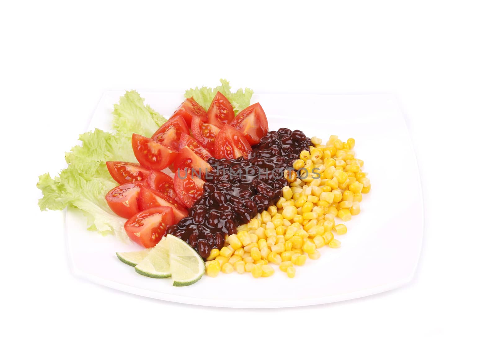 Red beans salad. Isolated on a white background.