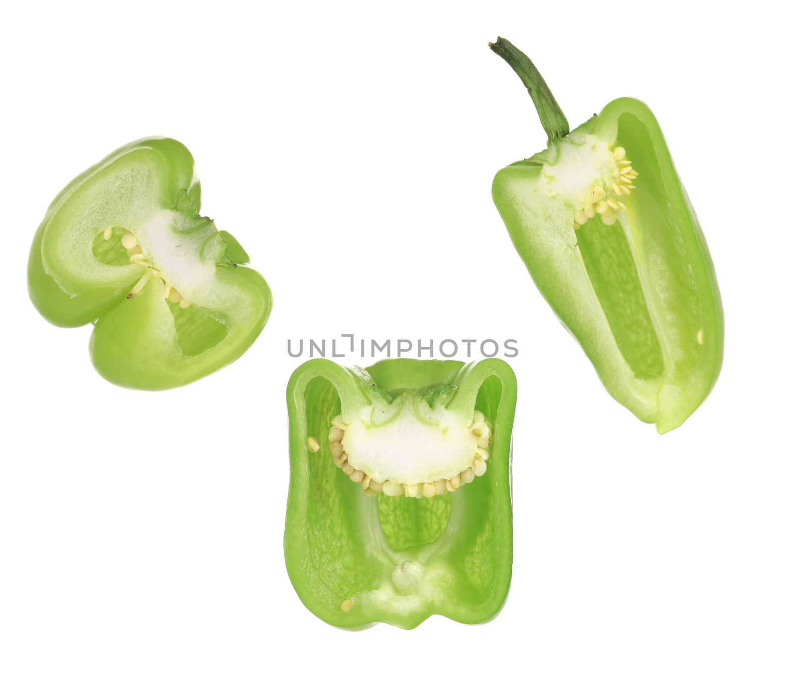 Sliced bell peppers. Isolated on a white background.