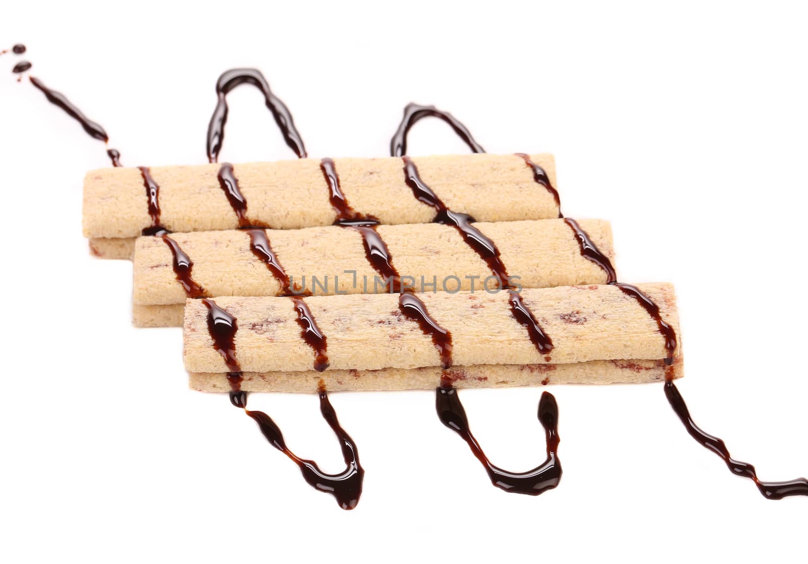 Crispy cookies covered chocolate cream. Isolated on a white background.
