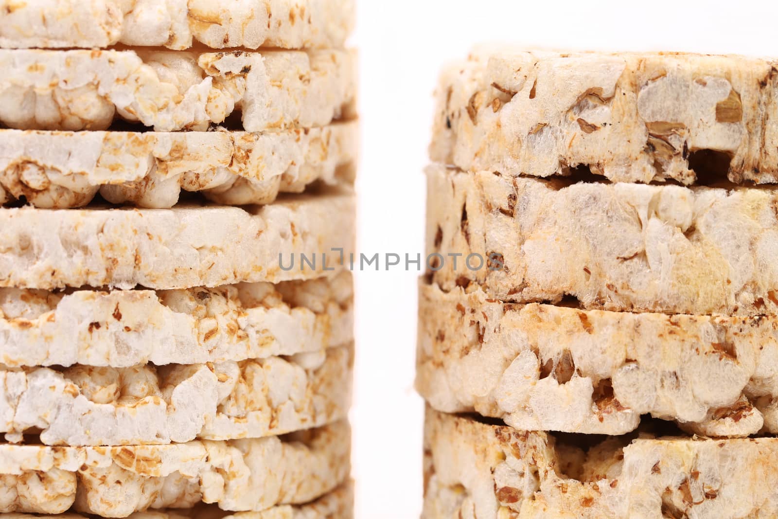 Puffed rice snacks. Isolated on a white background.