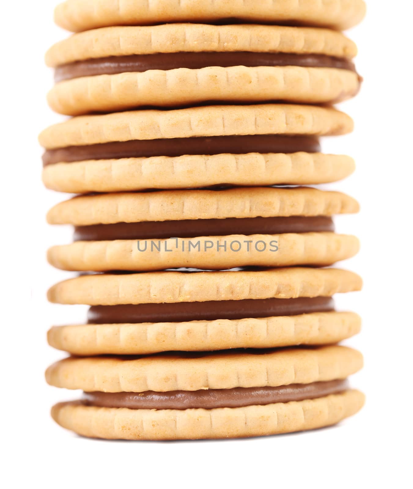 Tasty chocolate filled cookies. Isolated on a white background.