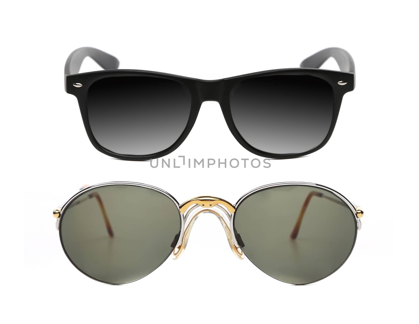Two pair of fashionable sunglasses. Isolated on a white background.
