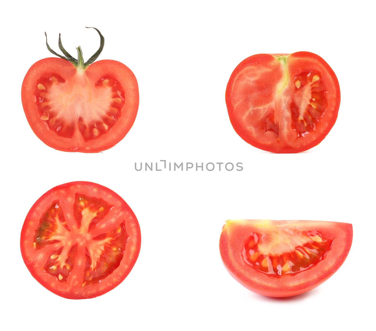 Sliced tomatoes. Isolated on a white background.