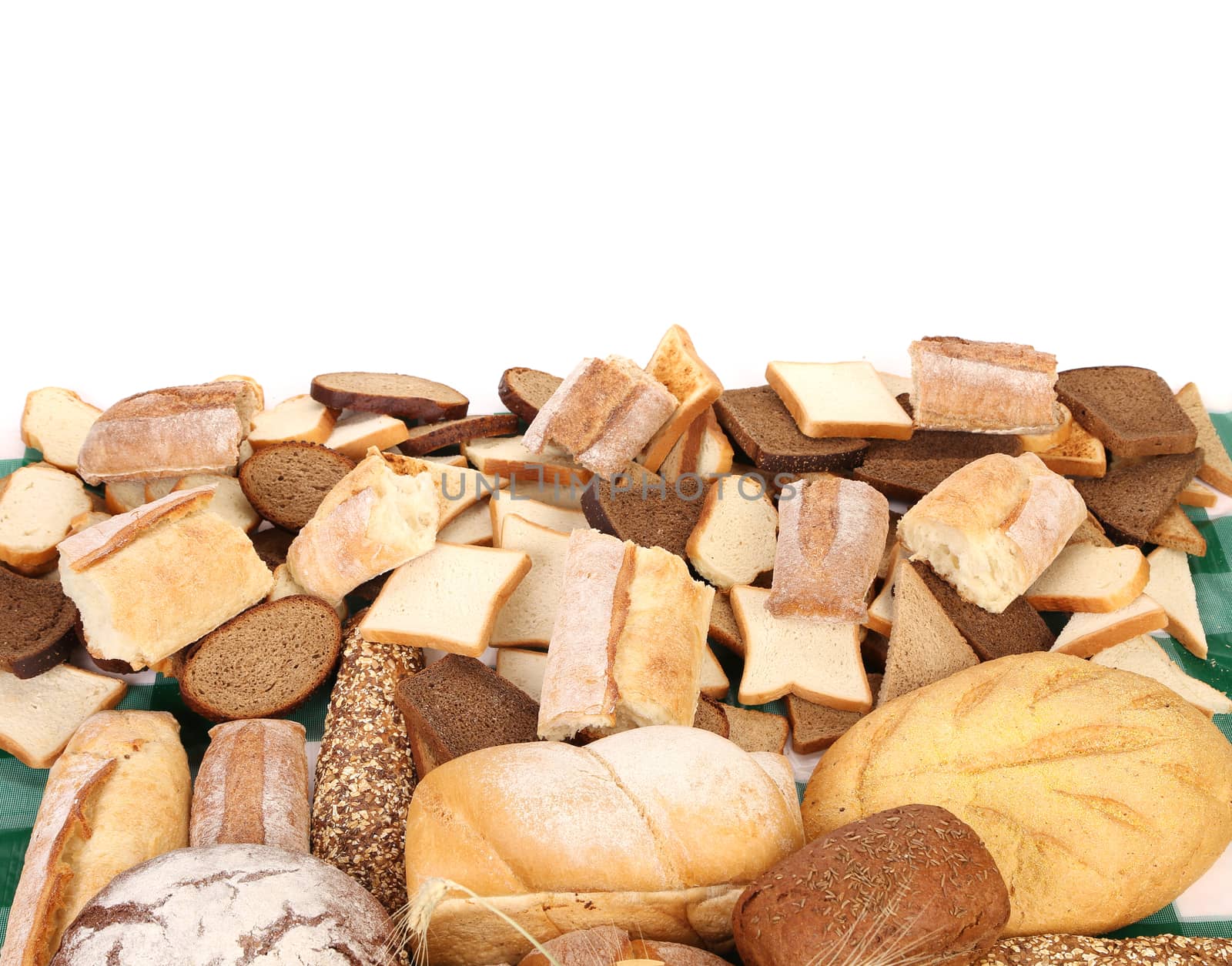 Different types of bread. Isolated on a white background.