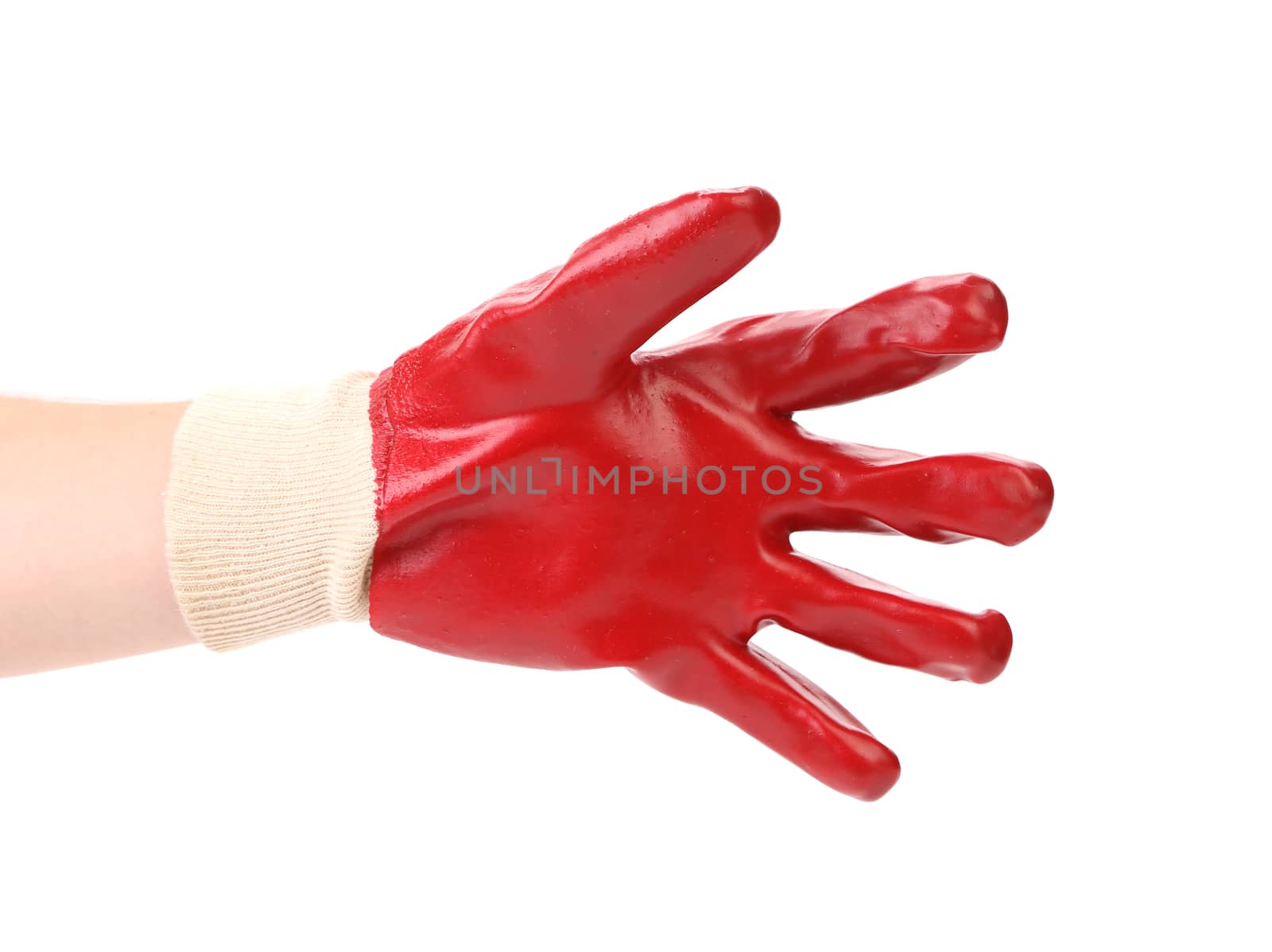 Red protective glove. Isolated on a white background.