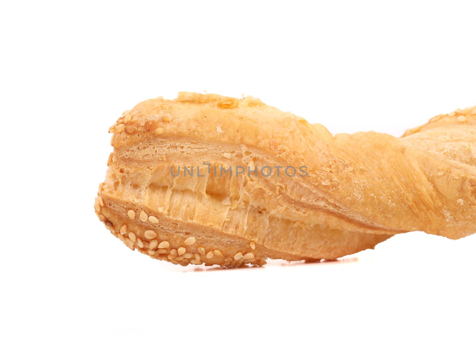 Cheese bread with seeds. Isolated on a white background.
