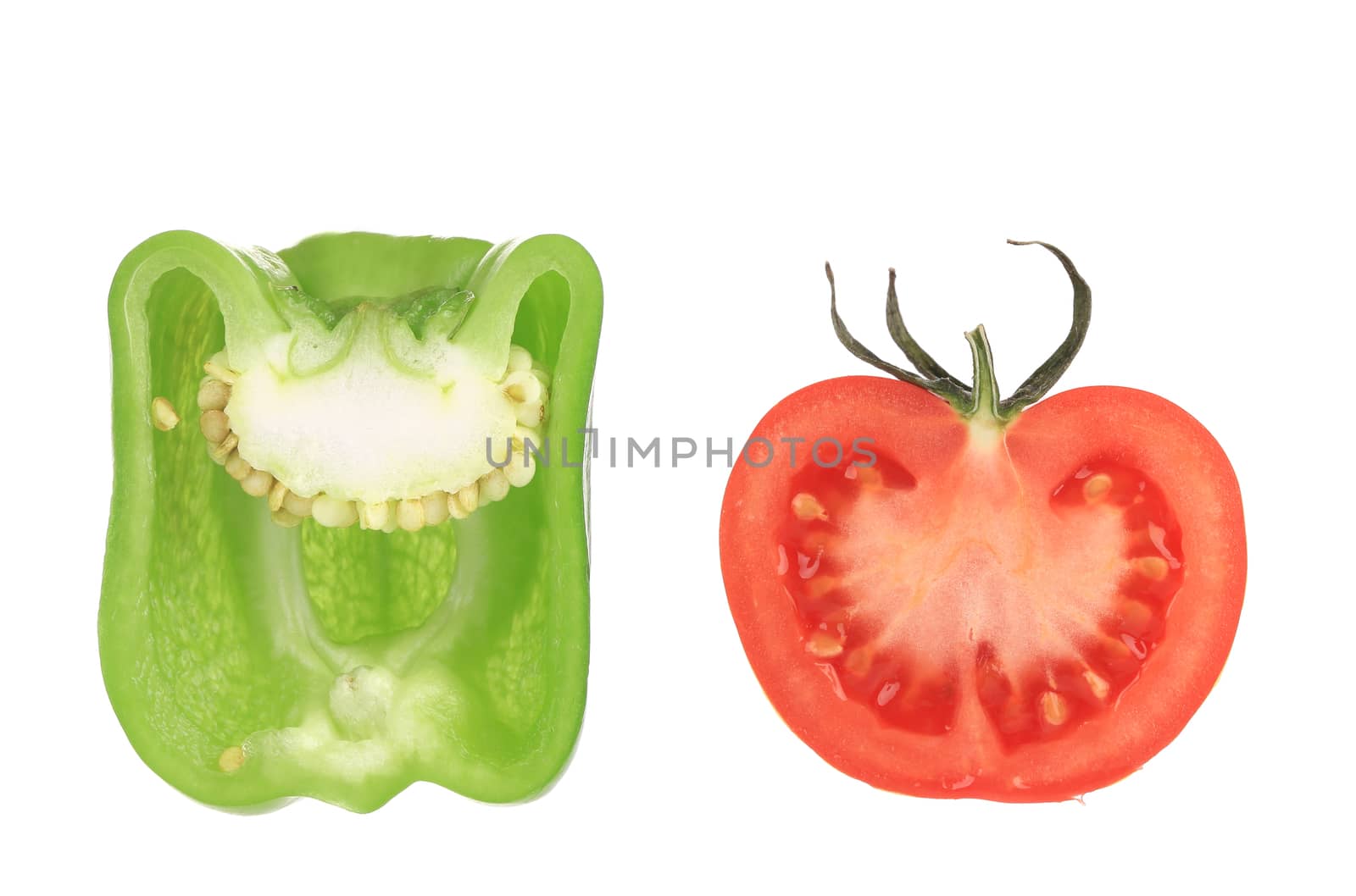 Tomato with pepper. Isolated on a white background.