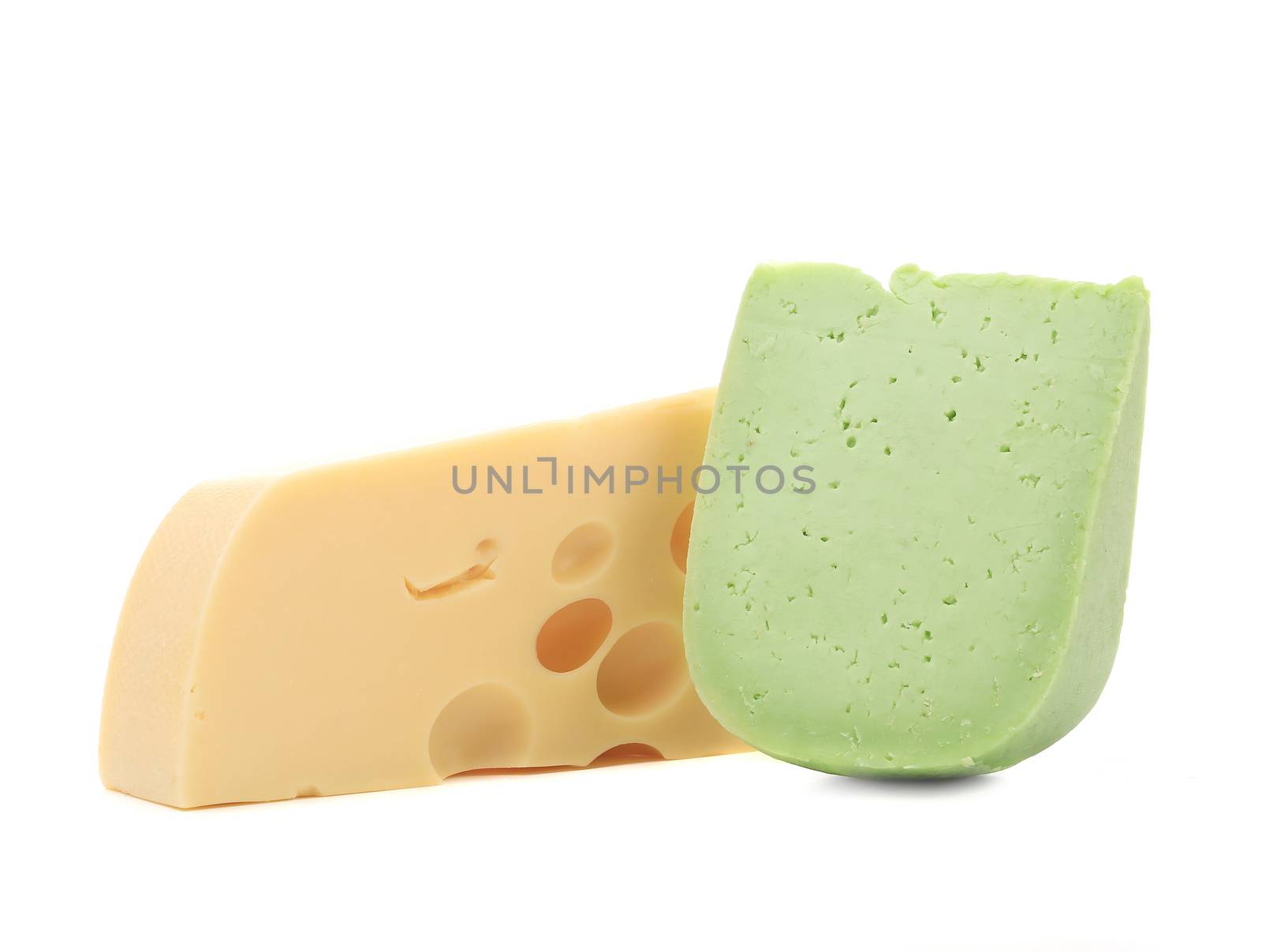 Various types of cheese. Isolated on a white background.