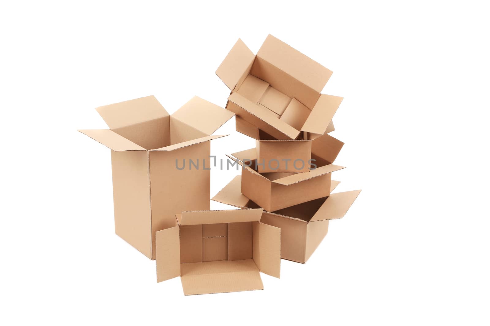 Stack of empty boxes. Isolated on a white background.